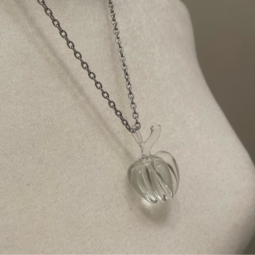 Vintage Murano-Style Hand-Blown Glass Apple Pendant Necklace, Designer Signed